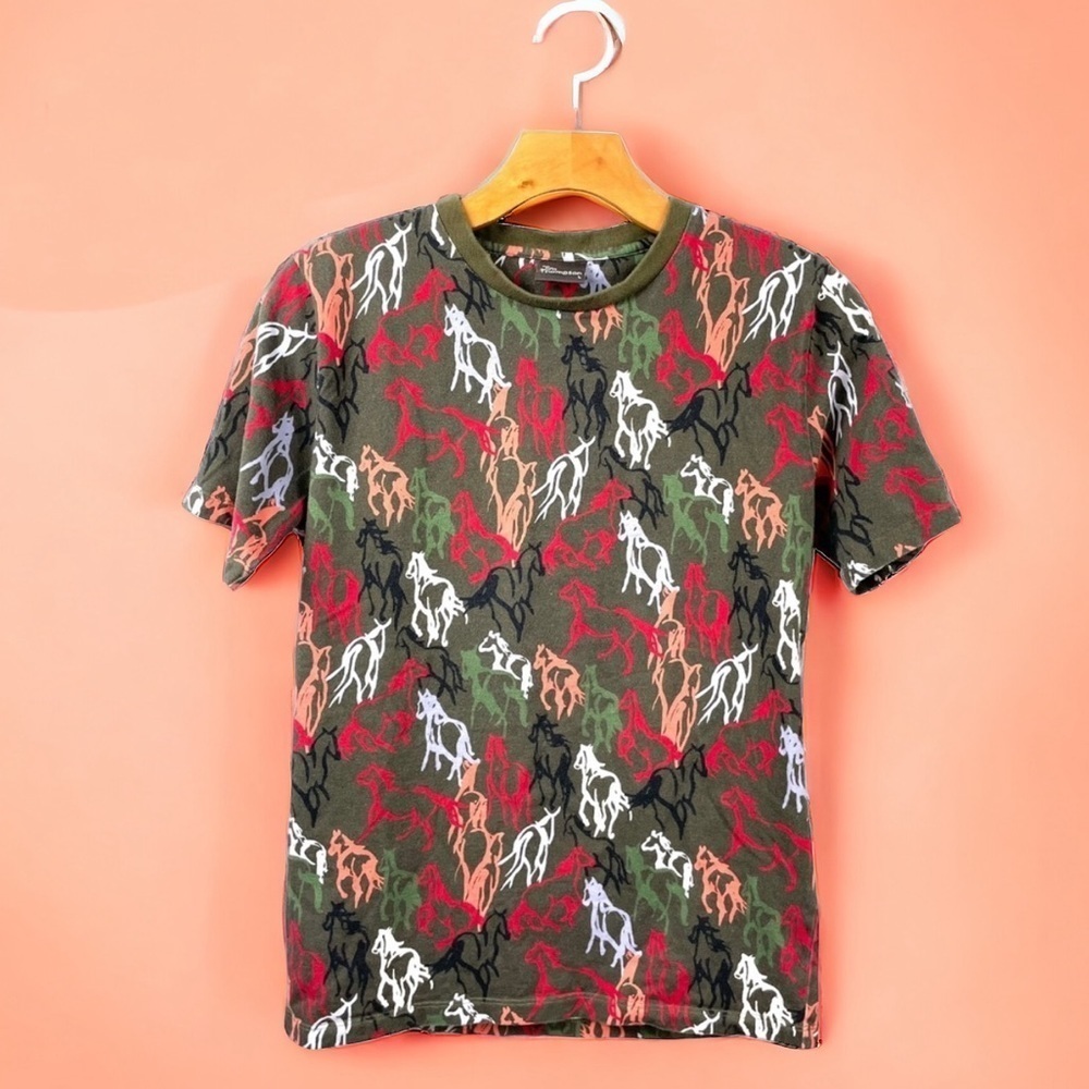 Jim Thompson Junior Horses Multicolored All Over Print Crew Neck T Shirt Size L
